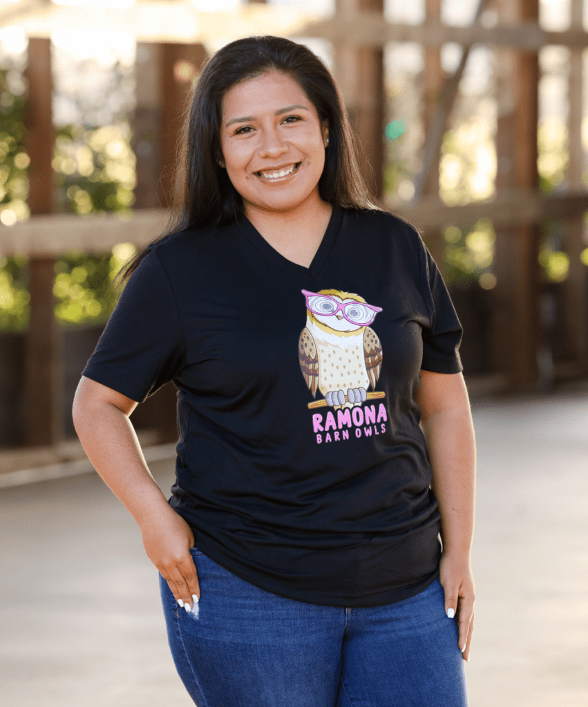 Adult V Neck with Pink Owl Logo - Ramona Barn Owls