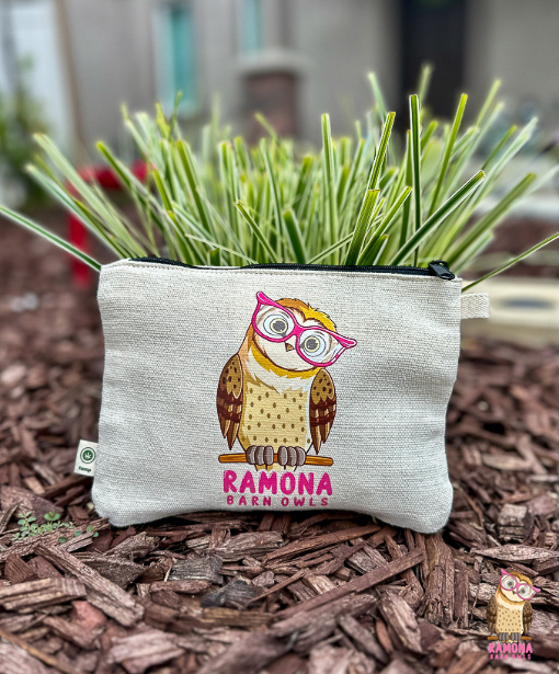 Ramona Barn Owls Hemp Pouch with Pink Design