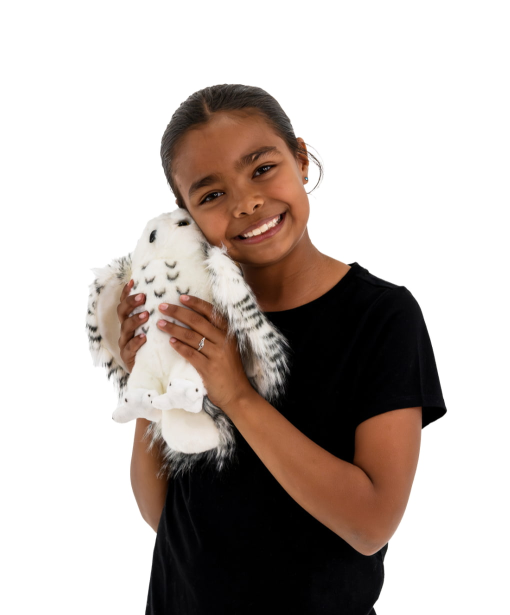 Girl Hugging Snowy Owl Stuffed Animal